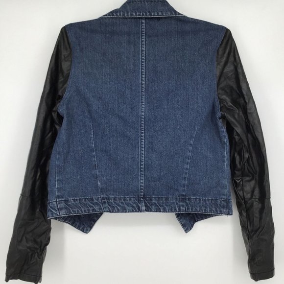 NWT [Romeo & Juliet Couture] Blue Denim Open Jacket w/ Faux Leather Sleeves Sz S - Picture 5 of 8